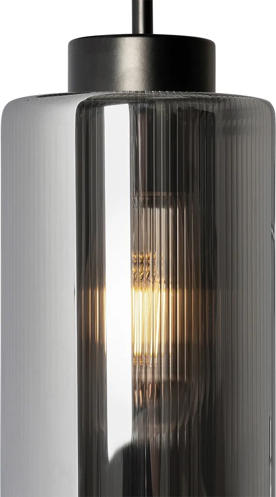 Candeeiro de parede Art Deco preto com vidro fumê - Laura