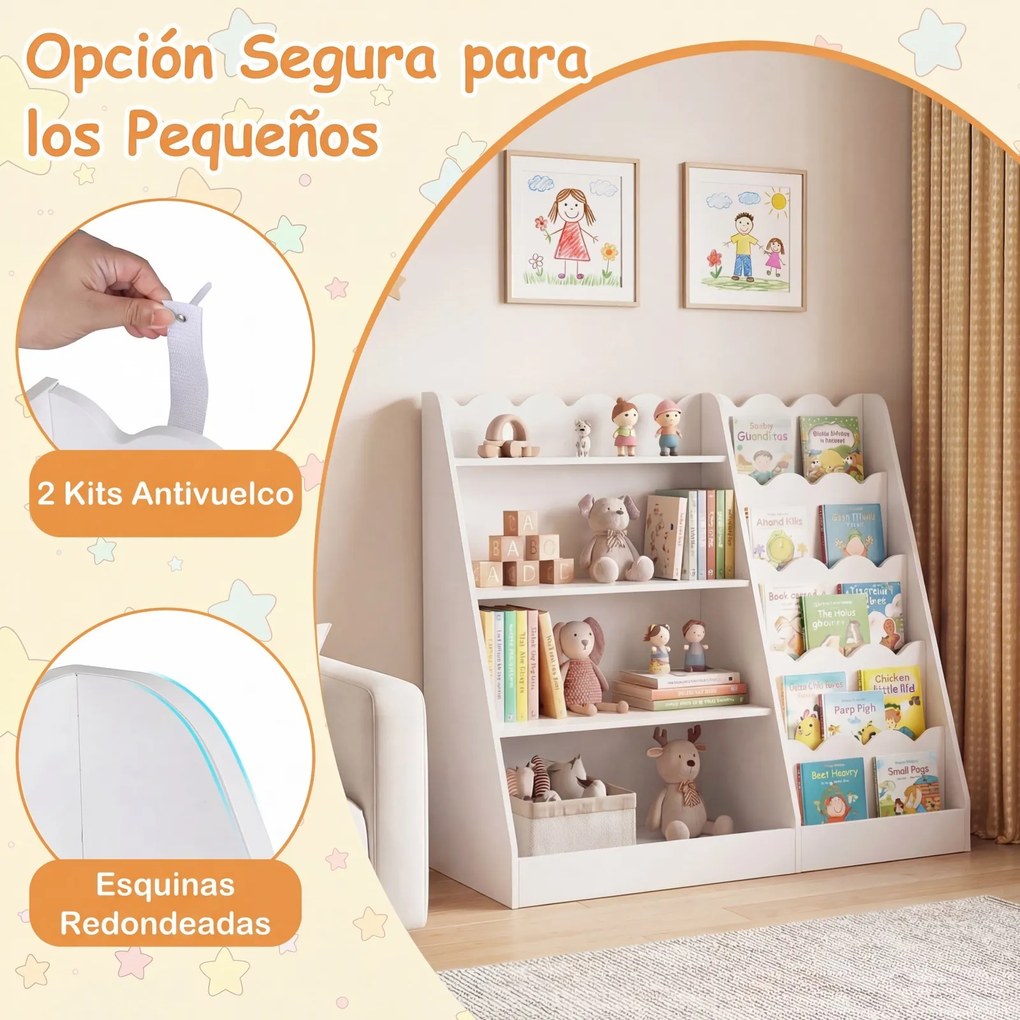 Estante Infantil para Livros, 90 x 40 x 80,5 cm, Prateleiras Abertas, Branco