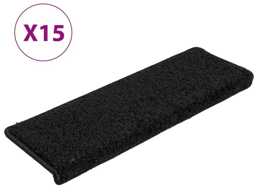 Tapete/carpete para degraus 15 pcs 65x21x4 cm preto