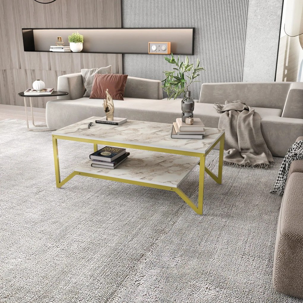 Mesa de Centro Flora – Dourado e Branco – 120 x 60 x 45,8 cm