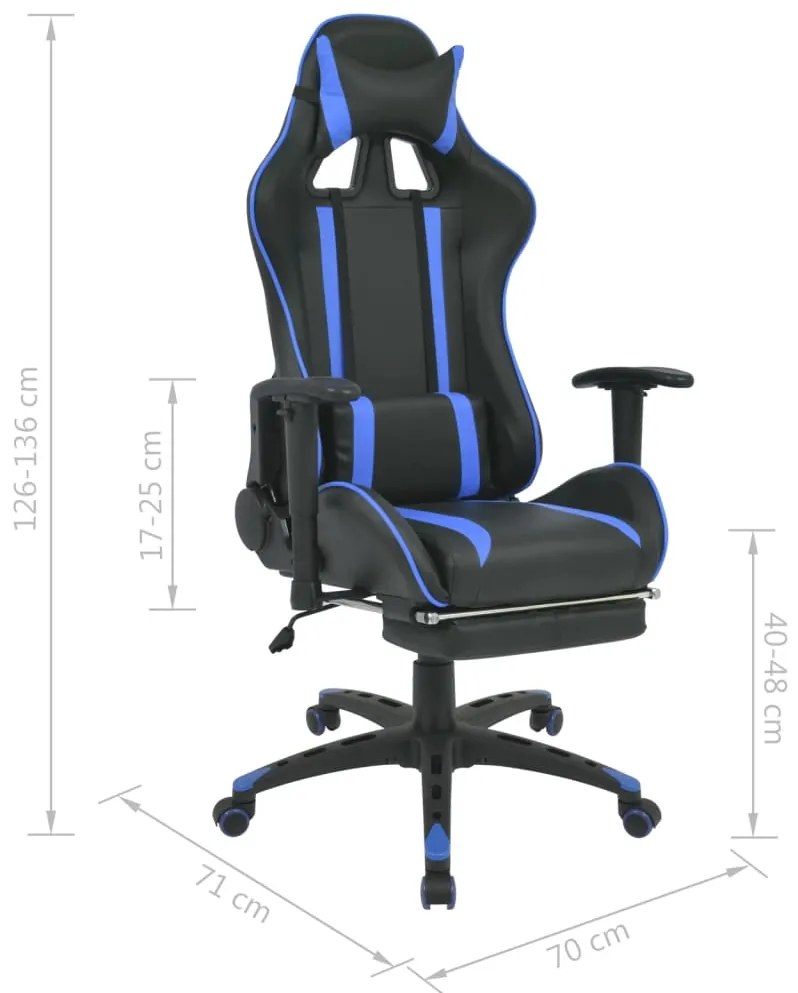 Cadeira escritório reclinável estilo corrida c/ apoio pés azul