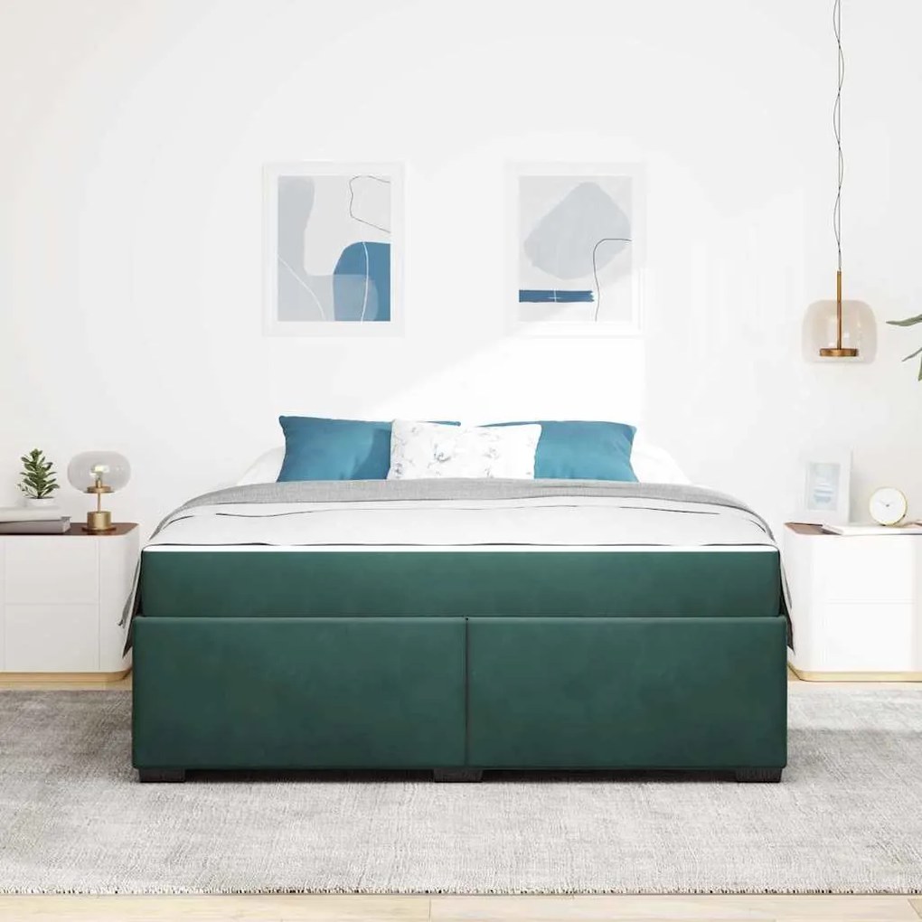 Estrutura de cama com colchão Verde-escuro 180 x 200 cm Veludo