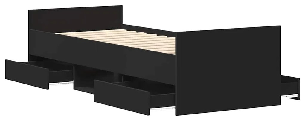 Estrutura de cama c/ painéis cabeceira e pés 75x190 cm preto