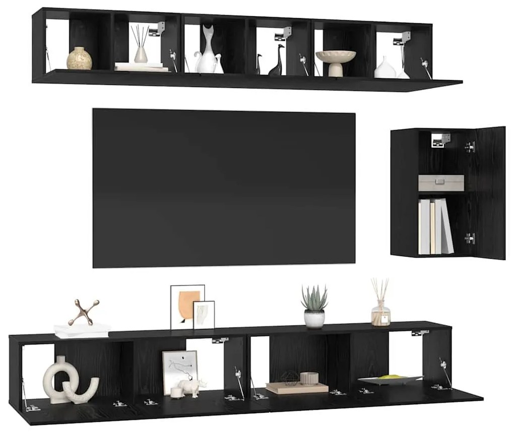 Conjunto de móvel de TV 6 pcs Carvalho Preto 100 x 30 x 30 cm