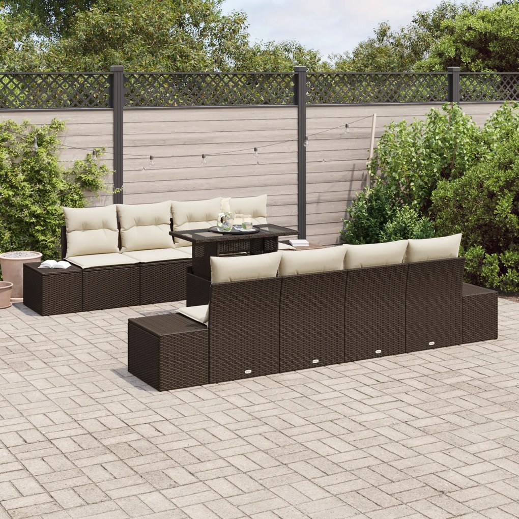 Conjunto de Sofás de Jardim de 7 Peças com Almofadas Castanho em Ratta