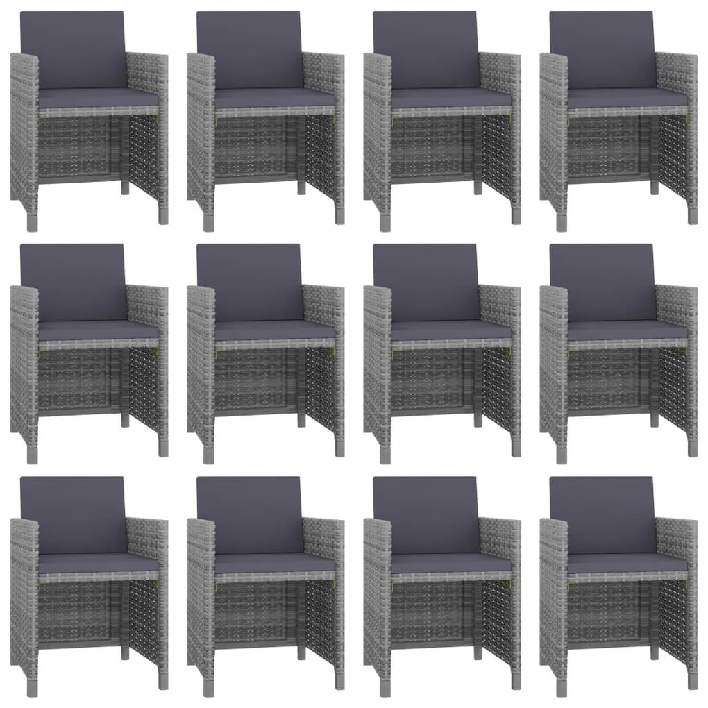 13 pcs conjunto jantar exterior c/ almofadões vime PE antracite