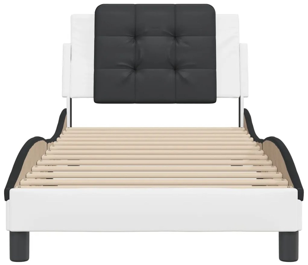 Estrutura cama c/ cabeceira couro artificial branco e preto
