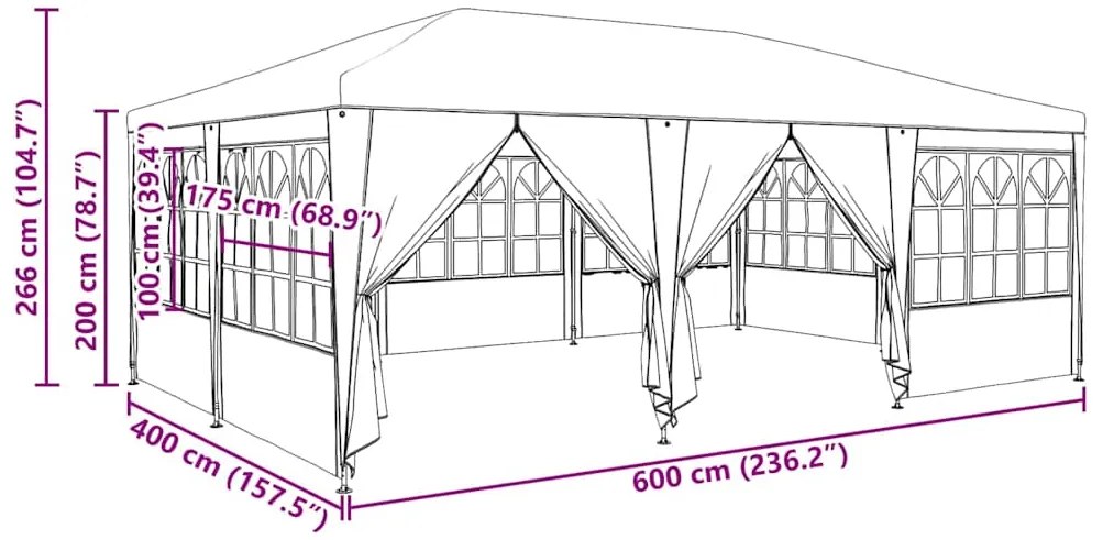 Tenda para festas com 10 lados azuis 6x4 m PE