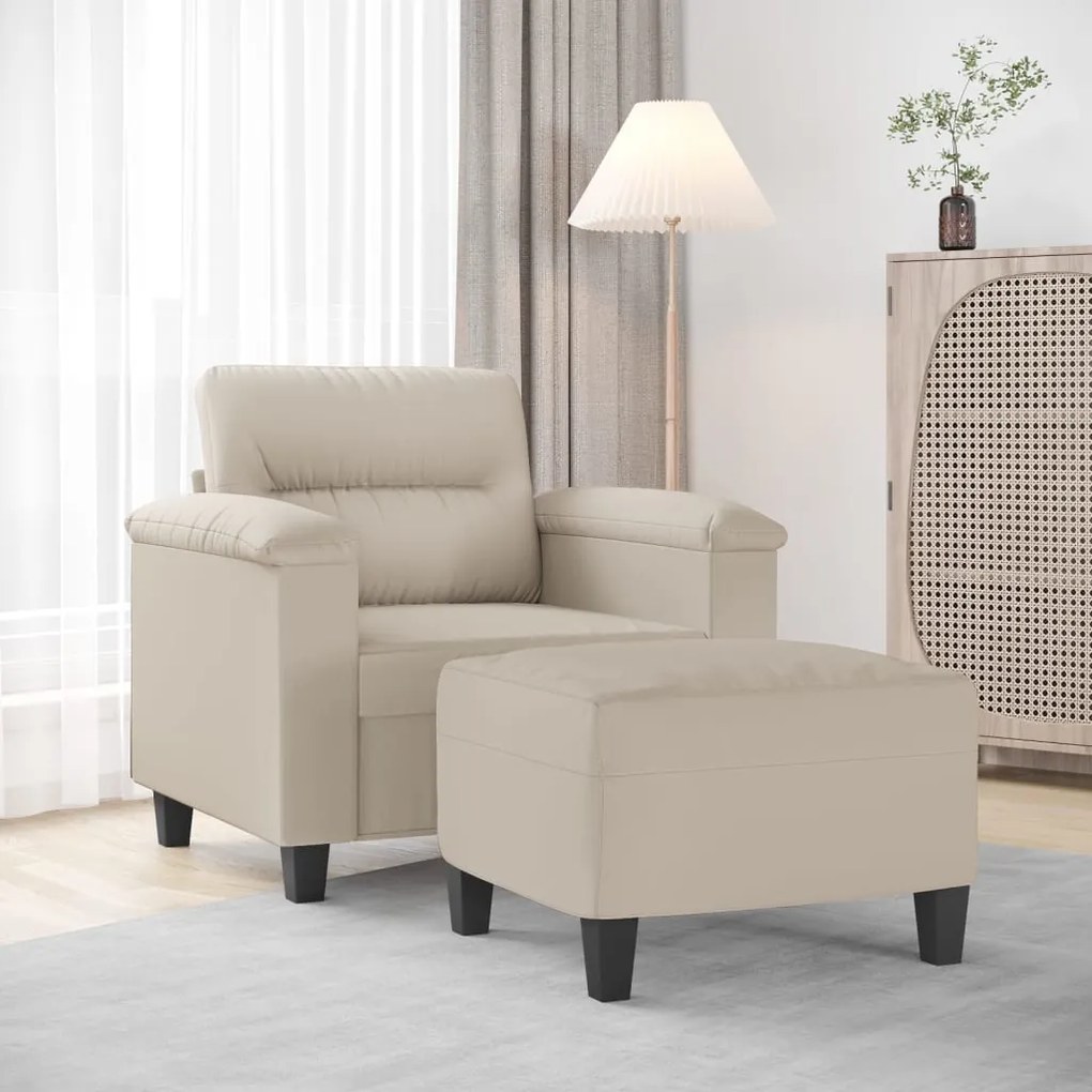 vidaXL Poltrona com apoio de pés 60 cm tecido de microfibra cor creme