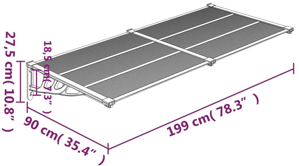 Toldo para porta 199x90 cm policarbonato preto/transparente