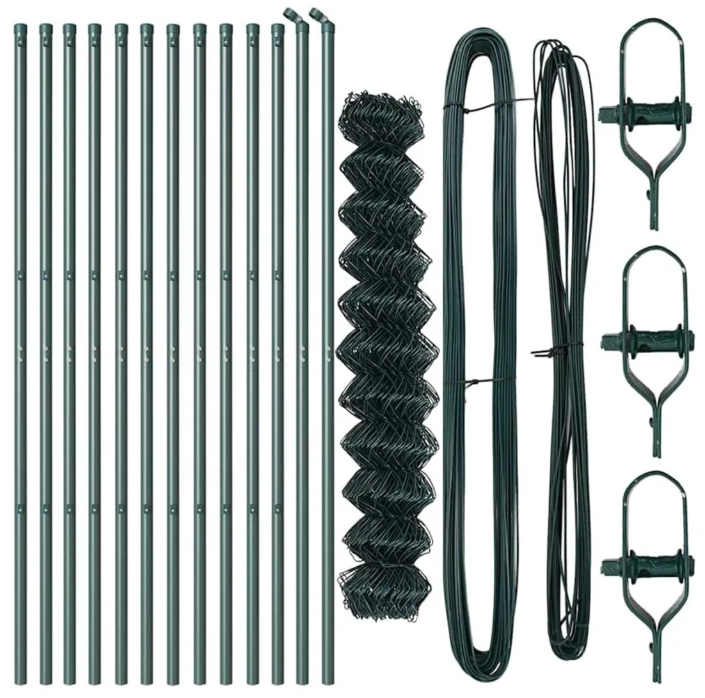 Conjunto de Postes de Cerca Verde 1.4 x 25 m Aço Galvanizado
