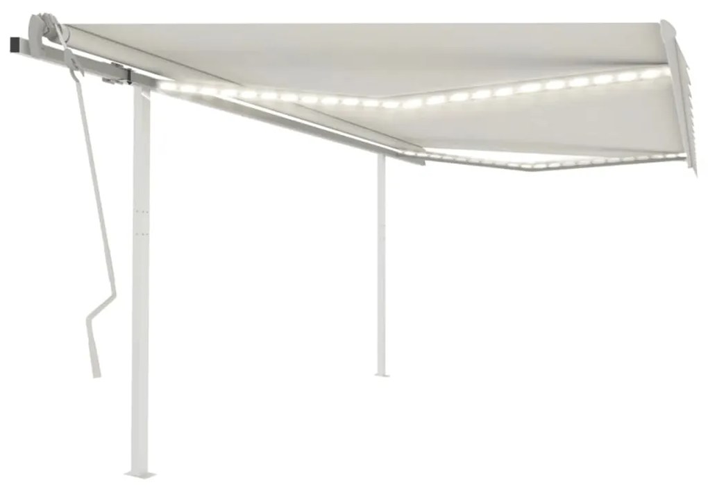 Toldo retrátil manual com luzes LED 4x3,5 m cor creme