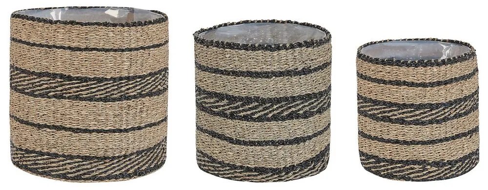 Conjunto de 3 vasos em fibra de algas cor natural e preto, RASBORA Beliani