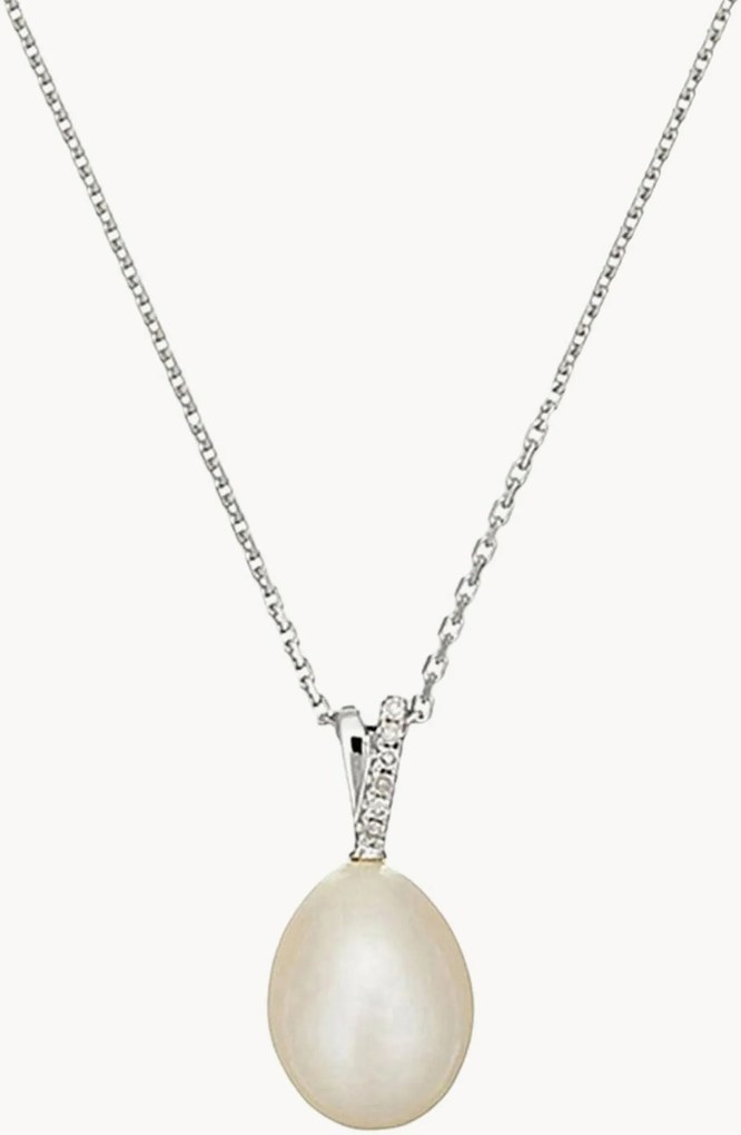 Colar em prata com pendente em ouro branco, diamantes e pérolas Luliwa
