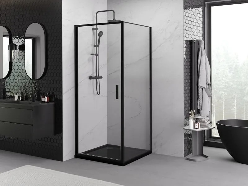 Mexen Exo cabine de duche de abrir 90 x 90 cm, transparente, preta - 817-090-090-70-00