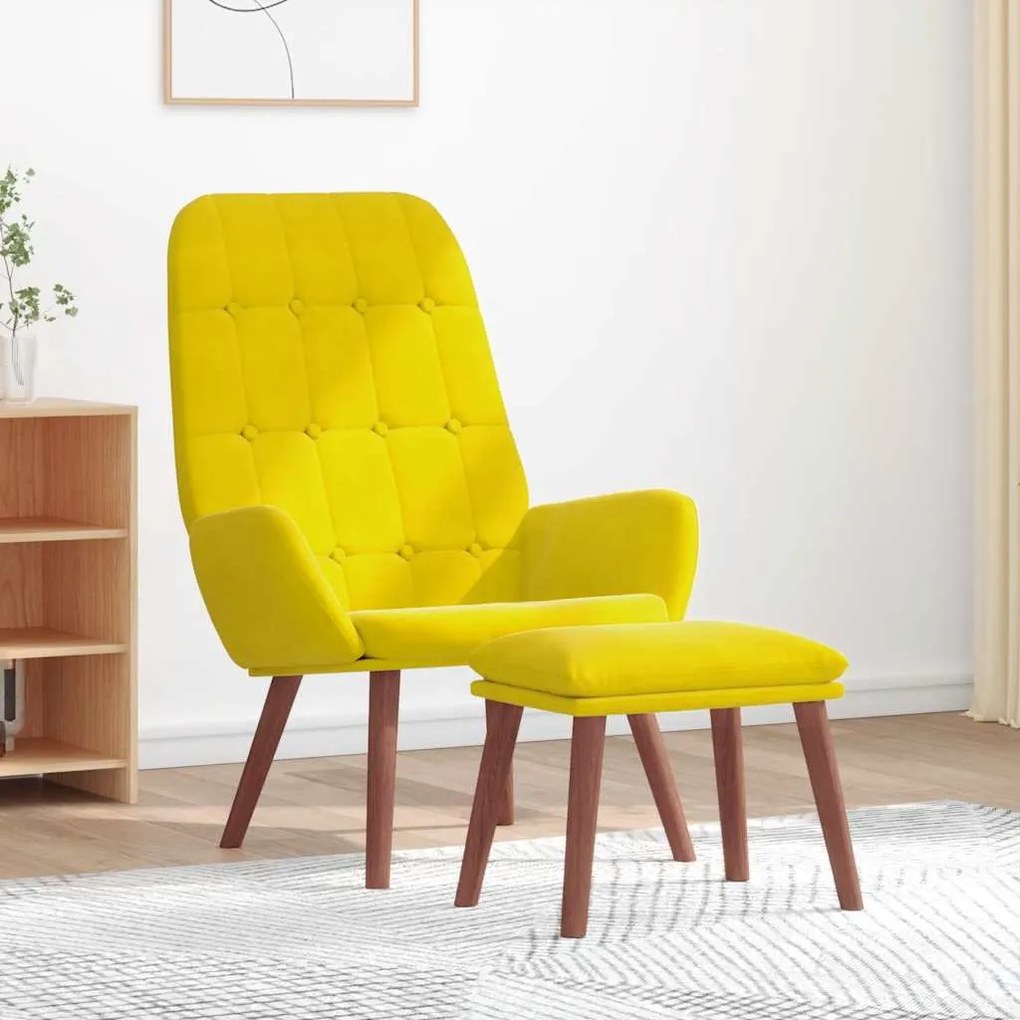 vidaXL Cadeira de descanso com banco p/ pés veludo amarelo