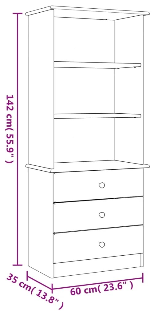 Estante c/ gavetas ALTA 60x35x142 cm pinho maciço branco