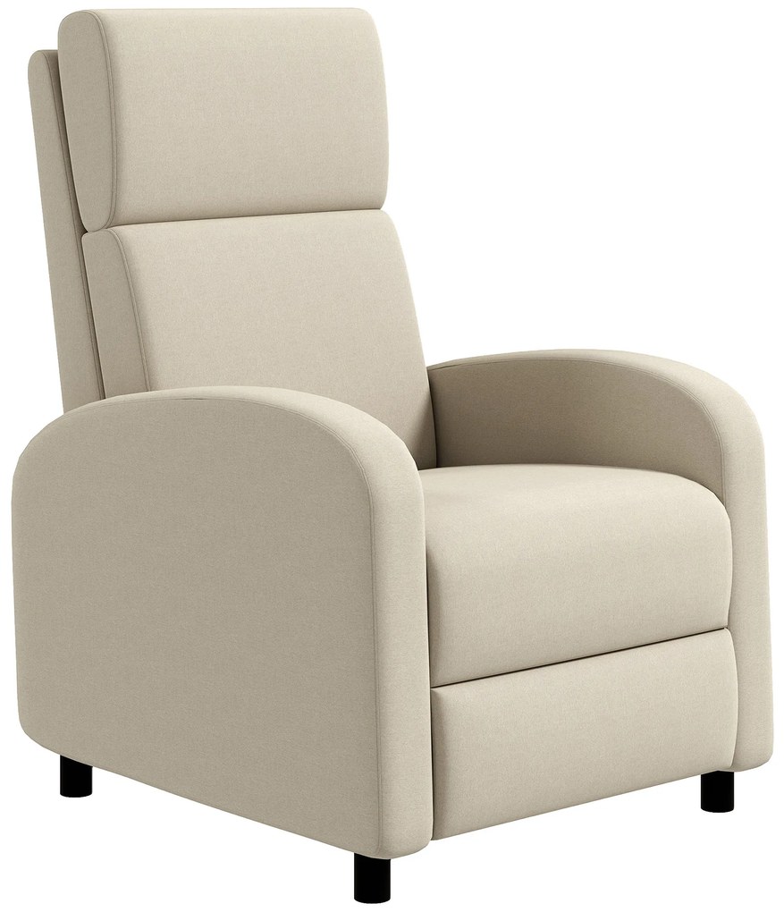 HOMCOM Poltrona Relax Reclinável até 160° Poltrona Reclinável Manual com Apoio para os Pés 64x86x102 cm Creme | Aosom Portugal
