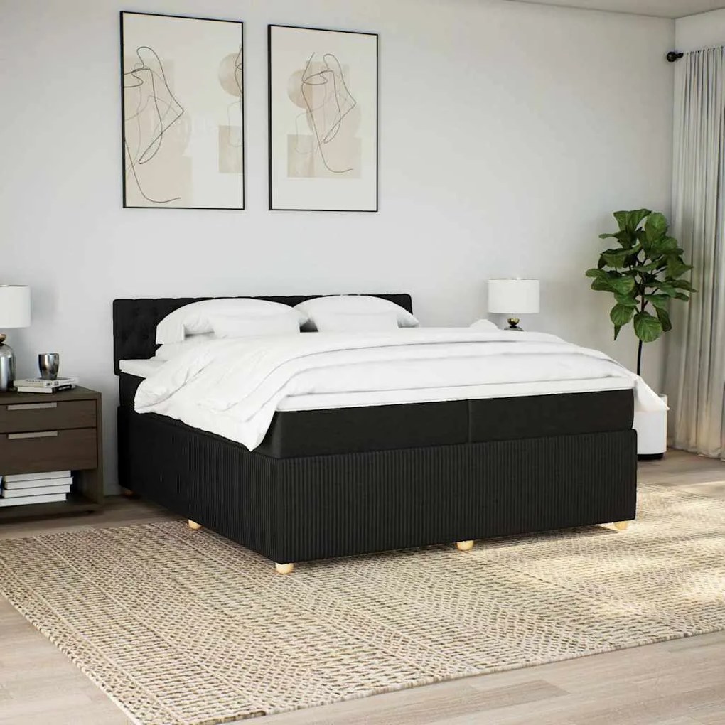 Cama com molas/colchão 200x200 cm tecido preto