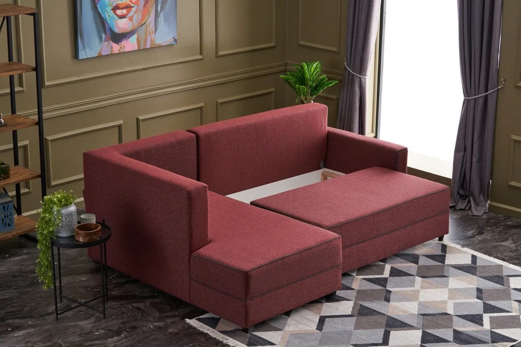Sofá-Cama de Canto Ece – Vermelho Claret – 242x88x90 cm