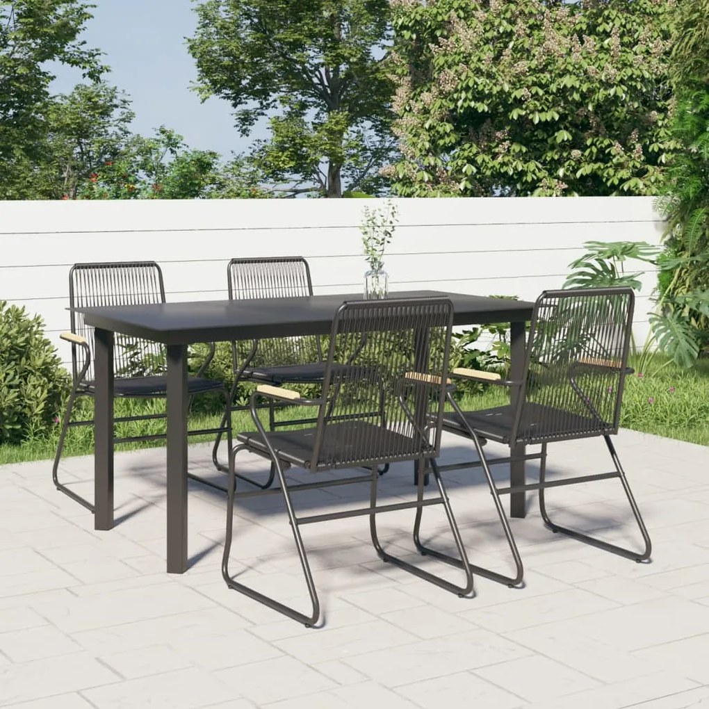 vidaXL Conjunto de jantar para jardim 5 pcs vime PVC preto