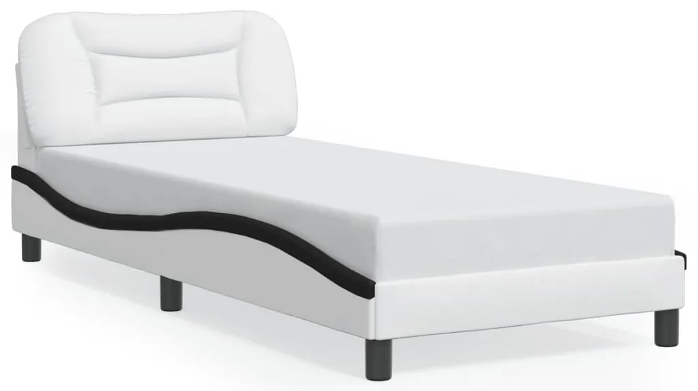 Estrutura cama c/ luzes LED 90x200cm couro artif. branco/preto