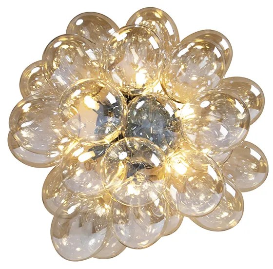 Candeeiro de teto design preto com vidro âmbar 6 luzes - Uvas