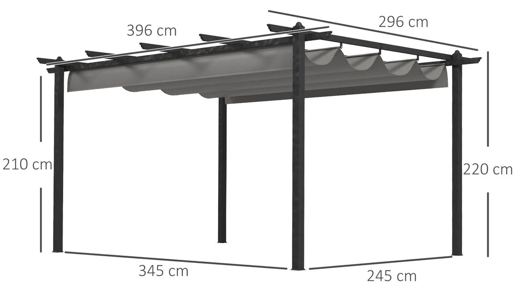 Pérgola de Alumínio 3,96x2,96x2,2 m Pérgola de Jardim com Teto Retráti