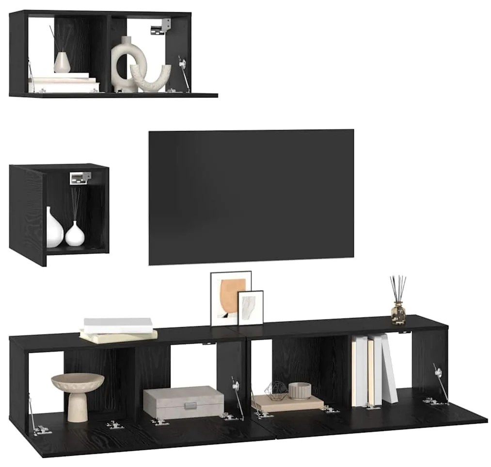 Conjunto de móvel de TV 4 pcs Carvalho preto 80 x 30 x 30 cm