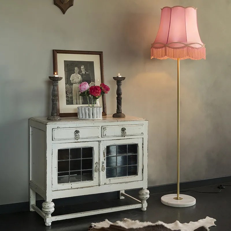 Candeeiro de pé retro em latão com abajur cor-de-rosa Granny 45 cm - Kaso