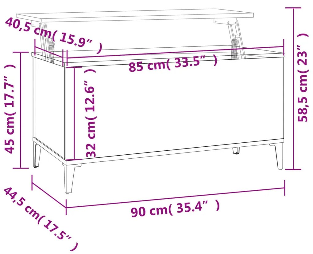 Mesa centro 90x44,5x45 cm derivados madeira carvalho castanho