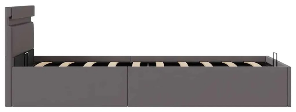 Cama hidráulica c/ arrumação LED 100x200cm couro artific. cinza
