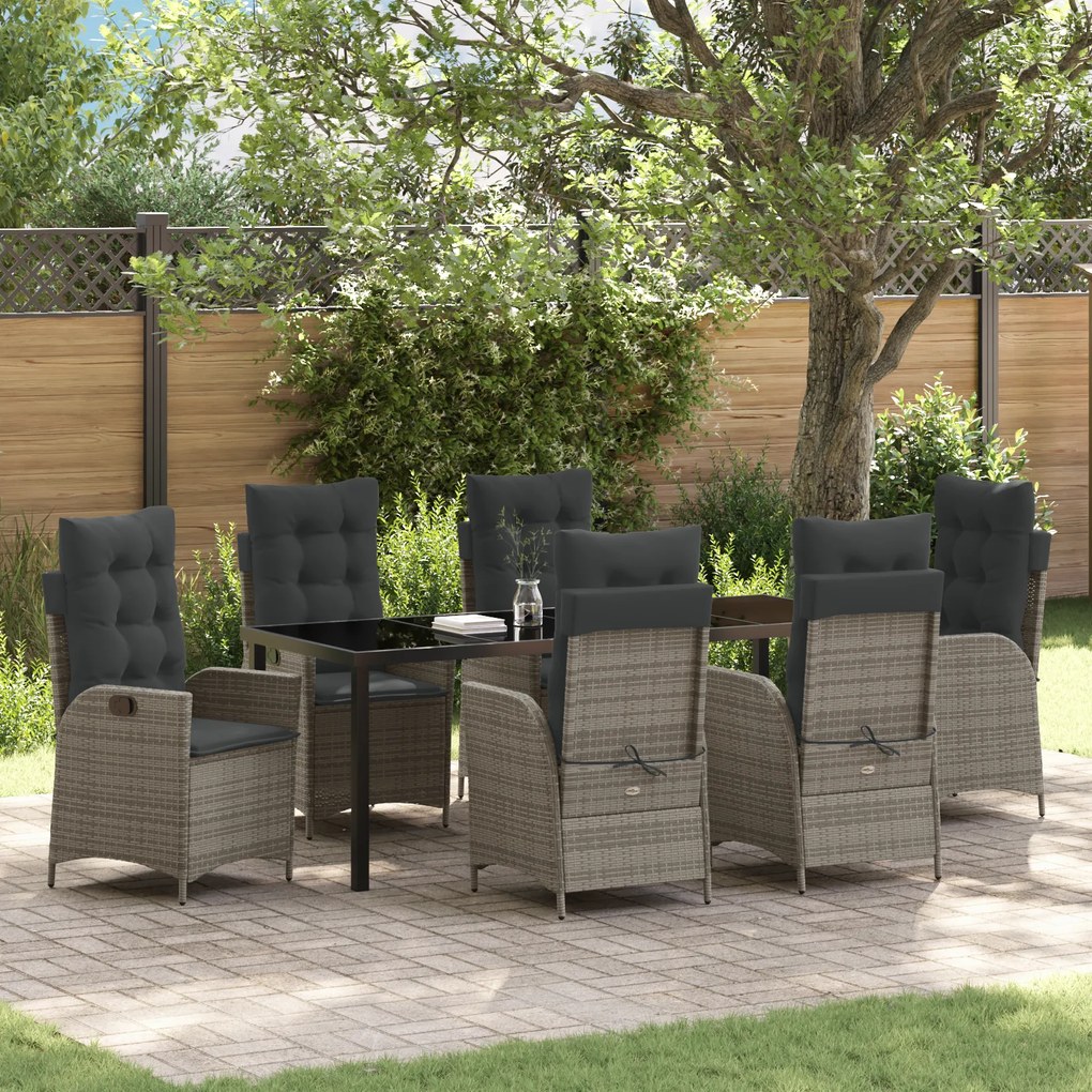 vidaXL Conjunto para Jantar de Jardim com Almofadas Cinzas Rattan Poliéster