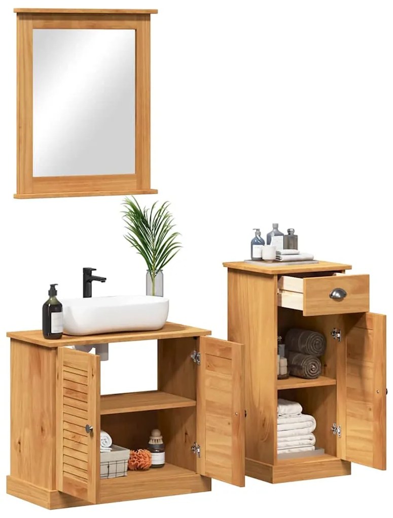 Conjunto de Móveis para Banheiro 3 pcs Castanho 37 x 34 x 80 cm