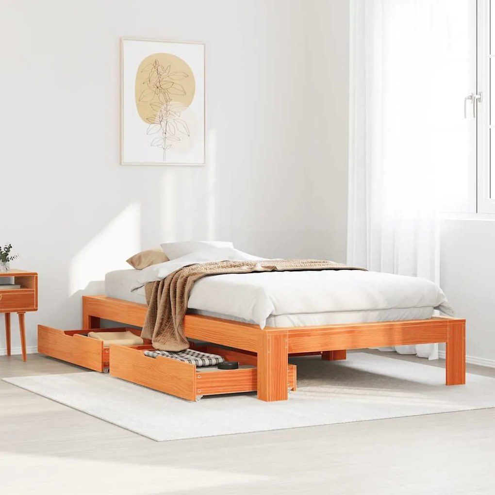 vidaXL Cama sem colchão 90x200 cm pinho maciço castanho-mel