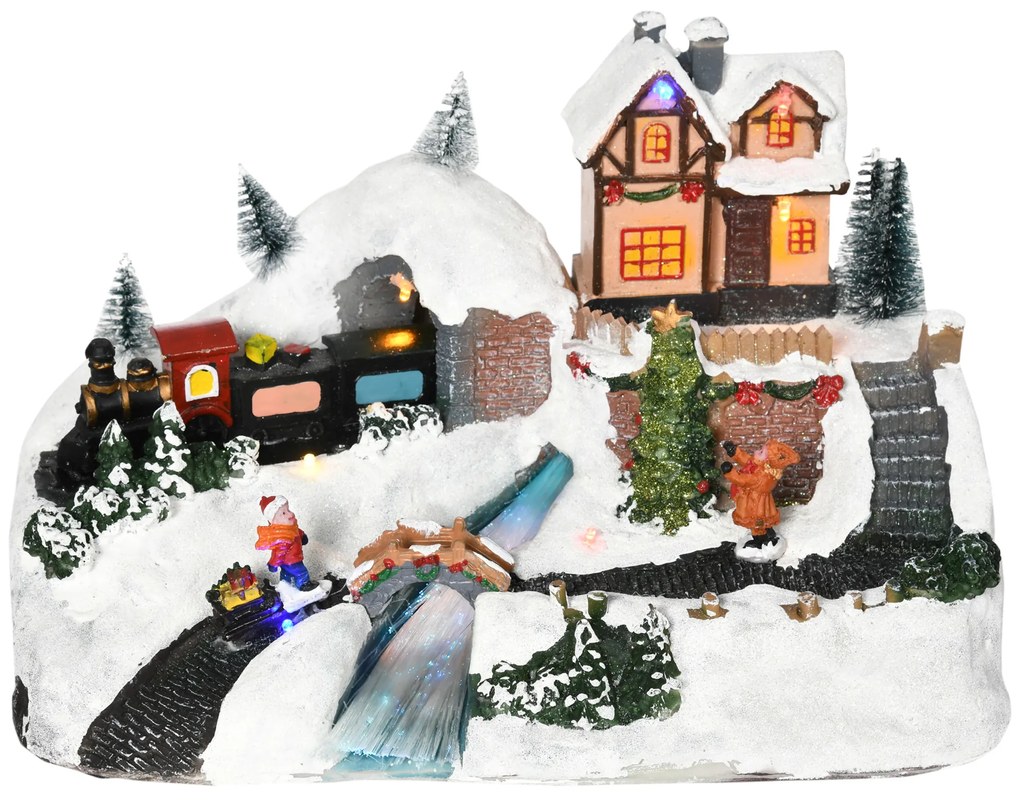 HOMCOM Cidade Natalina Iluminada com Luzes LED Árvore de Natal Giratória Música e Trem Decoração de Natal 30x19x19,5cm Multicor