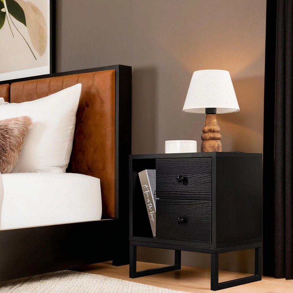Mesa de Cabeceira Glimmer – Preto Madeira – 45,2x50x29,5 cm