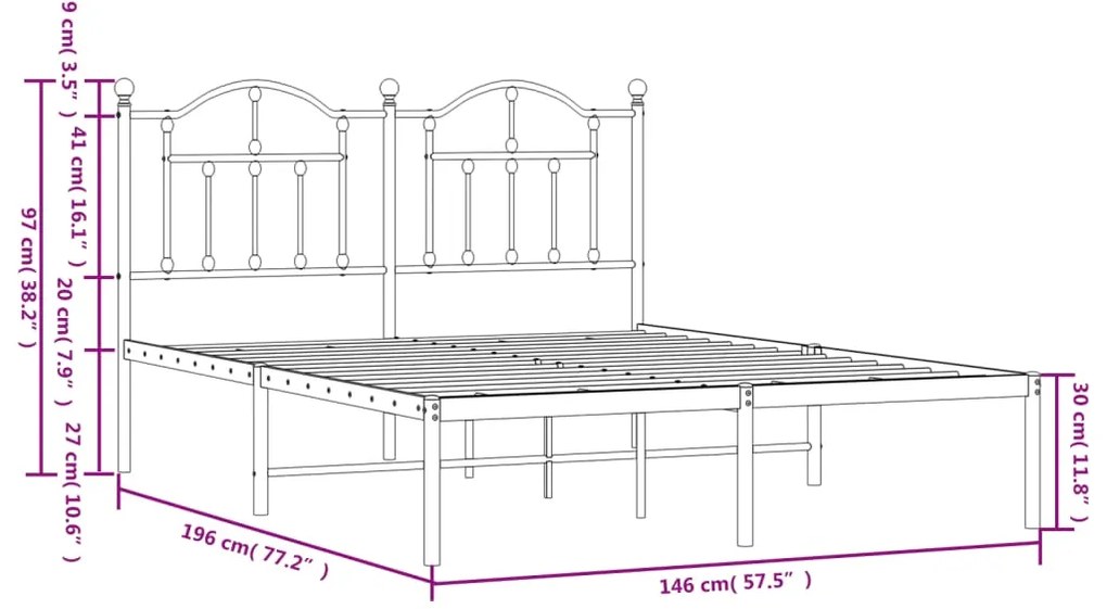Estrutura de cama com cabeceira 140x190 cm metal preto
