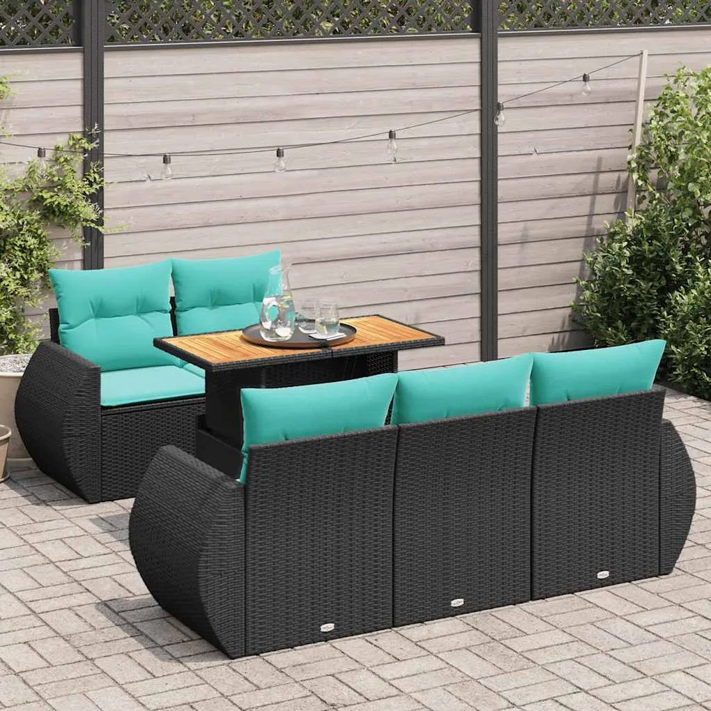 vidaXL 6 pcs conjunto sofás de jardim c/ almofadões vime PE preto