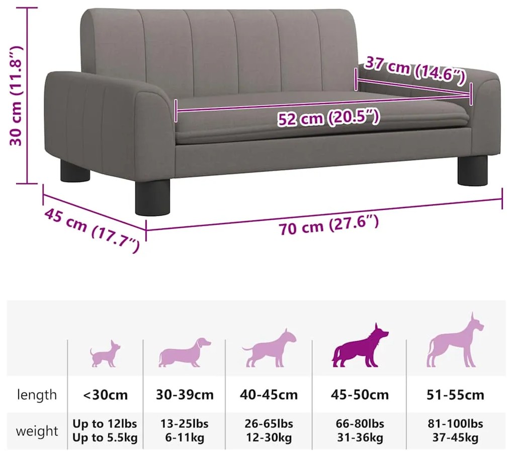 Cama para cães 70x45x30 cm tecido cinzento-acastanhado