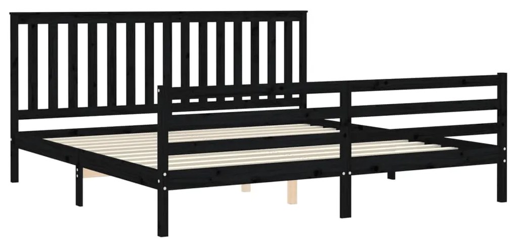 Estrutura de cama com cabeceira 200x200 cm madeira maciça preto