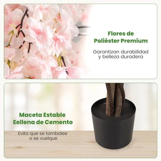 Árvore de Cerejeira Artificial de 163 cm com flores em tons degradés e tronco de madeira, vaso de cimento para interior branco
