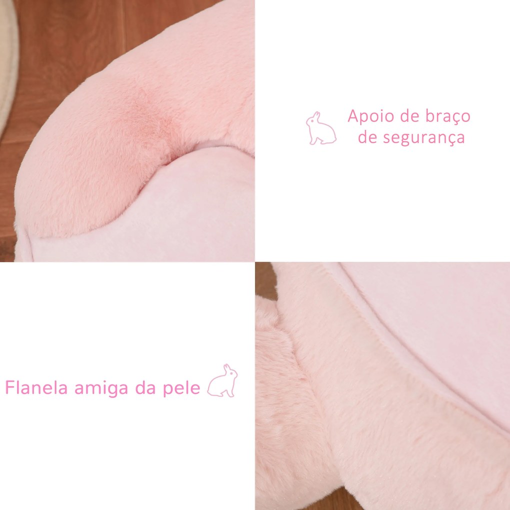 Sofá em forma de coelho para crianças acima de 18 meses com apoio de braços e almofada antiderrapante 60x50x59cm Rosa