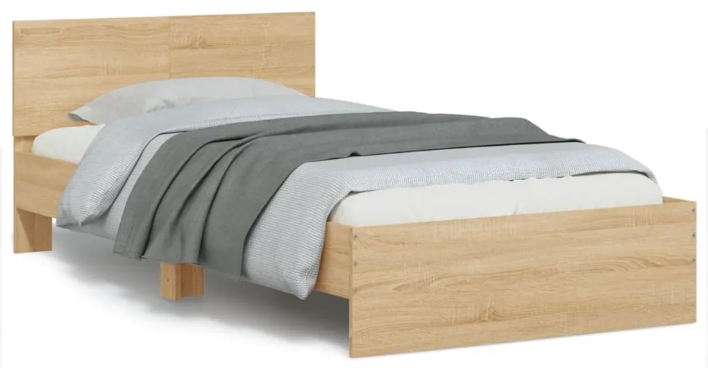 vidaXL Cama sem colchão com cabeceira 100x200 cm carvalho sonoma