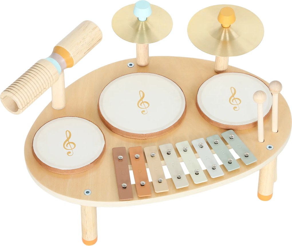 AIYAPLAY Conjunto de Instrumentos Musicais para Crianças a partir de 2+ Anos com Tambores e Xilofone, Cor Madeira | Aosom Portugal