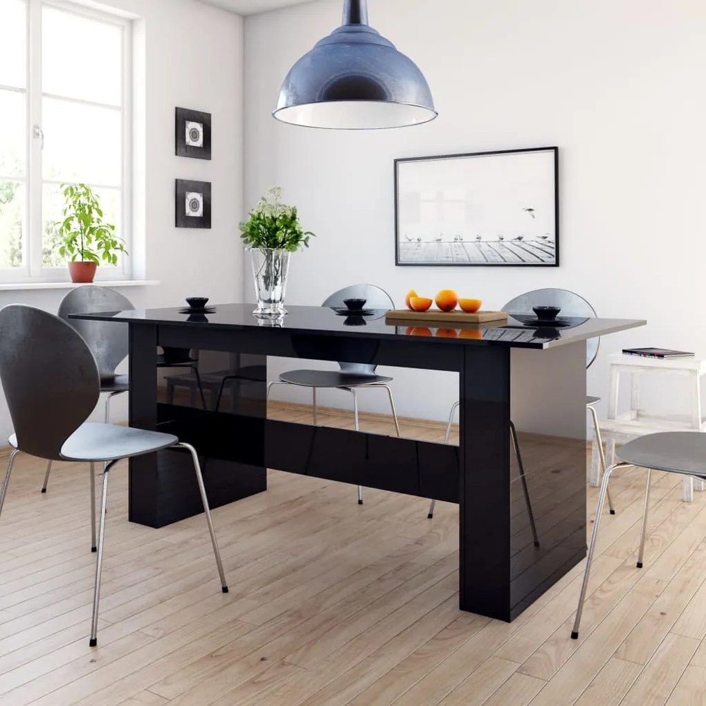 vidaXL Mesa de jantar 180x90x76 cm contraplacado preto brilhante