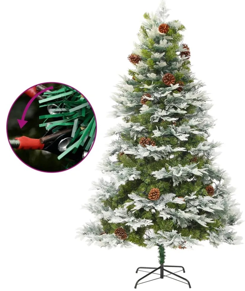 Árvore de Natal com pinhas pré-iluminada 225 cm PVC e PE verde