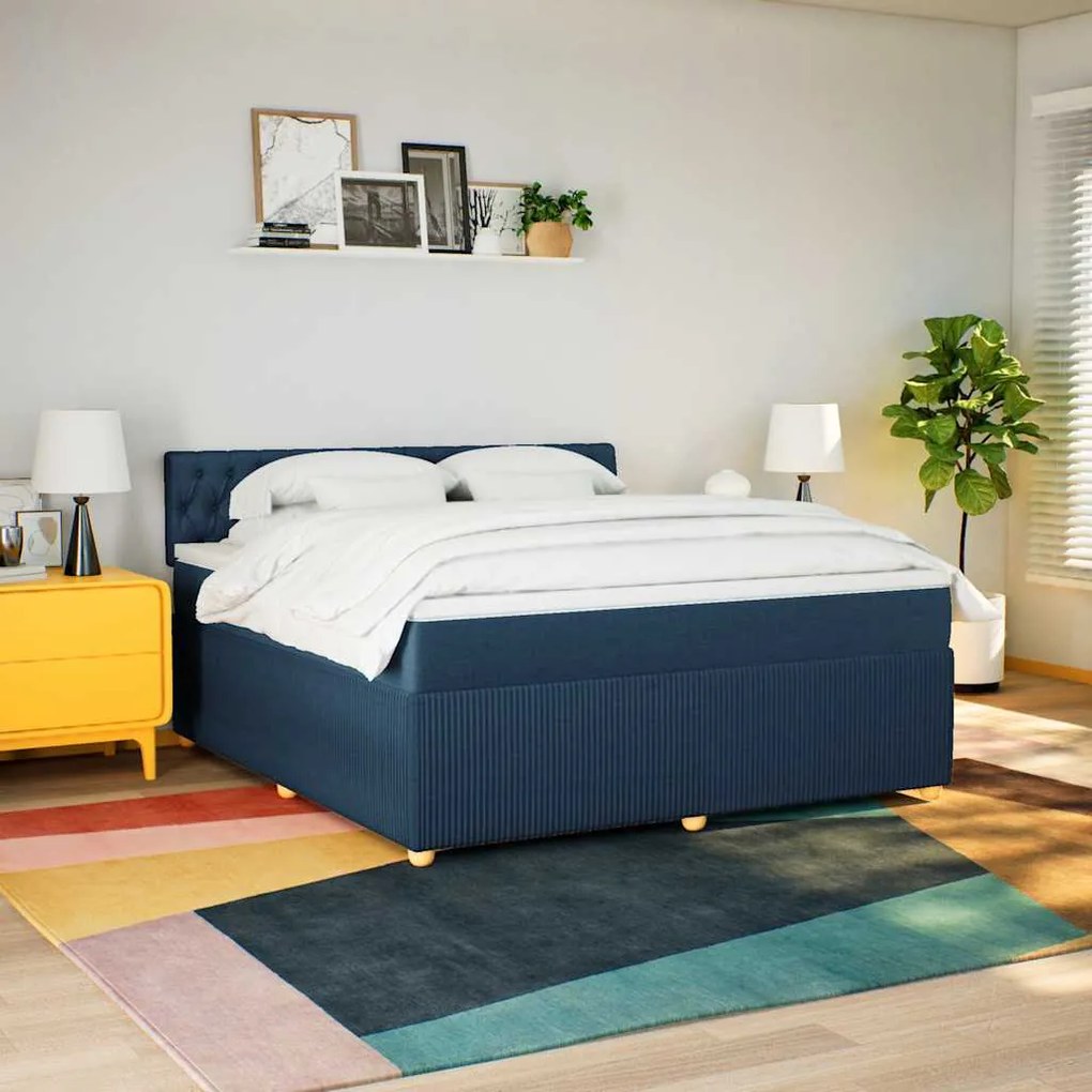 Cama com molas/colchão 180x200 cm tecido azul