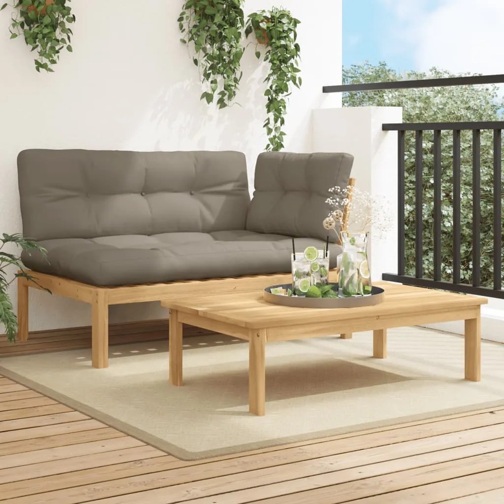 vidaXL 2 pcs móveis de paletes p/ jardim com almofadões acácia maciça
