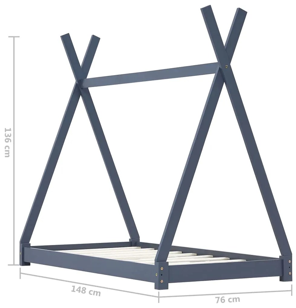 Estrutura de cama para crianças 70x140 cm pinho maciço cinzento